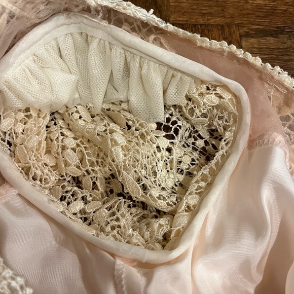 VTG House of Bianchi Tiered Lace Boho Tear Drop Layered Wedding Flapper Dress S - Picture 10 of 11